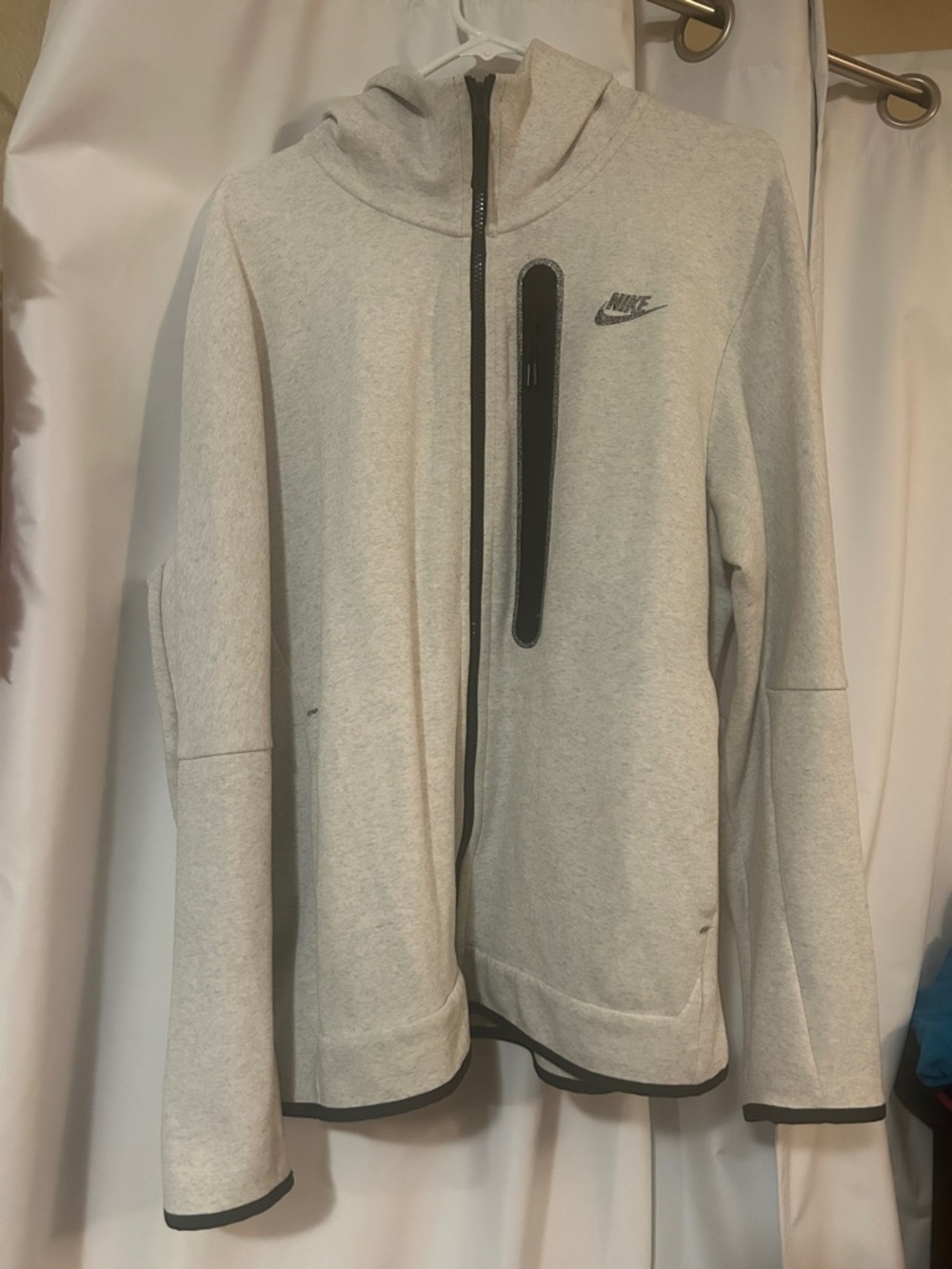 Nike Light Heather Gray Hooded Full-Zip Jacket with Black Trim